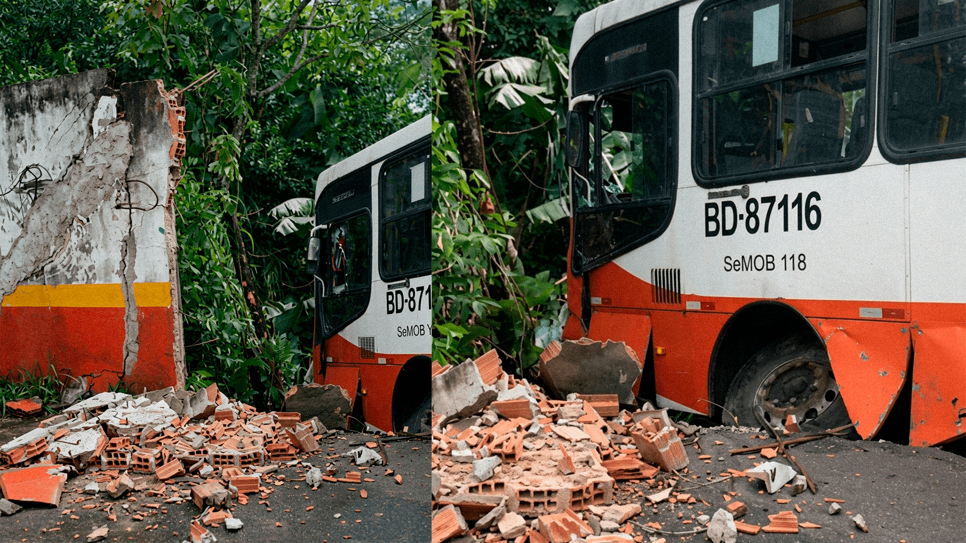 Motorista de ônibus perde o controle e atinge muro de terreno particular na Arthur Bernardes 