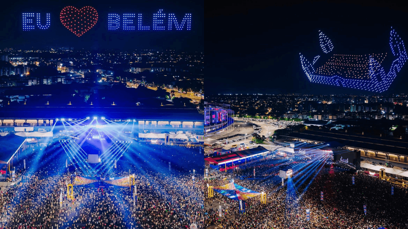 Alok reúne multidão no Parárraiá e homenageia Belém, Leão e Papão com show de drones