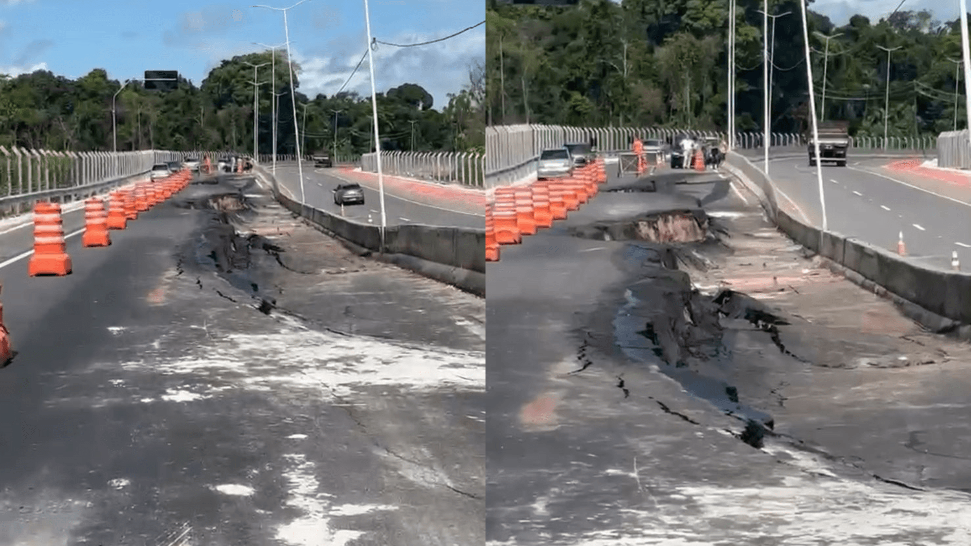 Asfalto cede na avenida Liberdade; Governo interdita trecho temporariamente para reparos