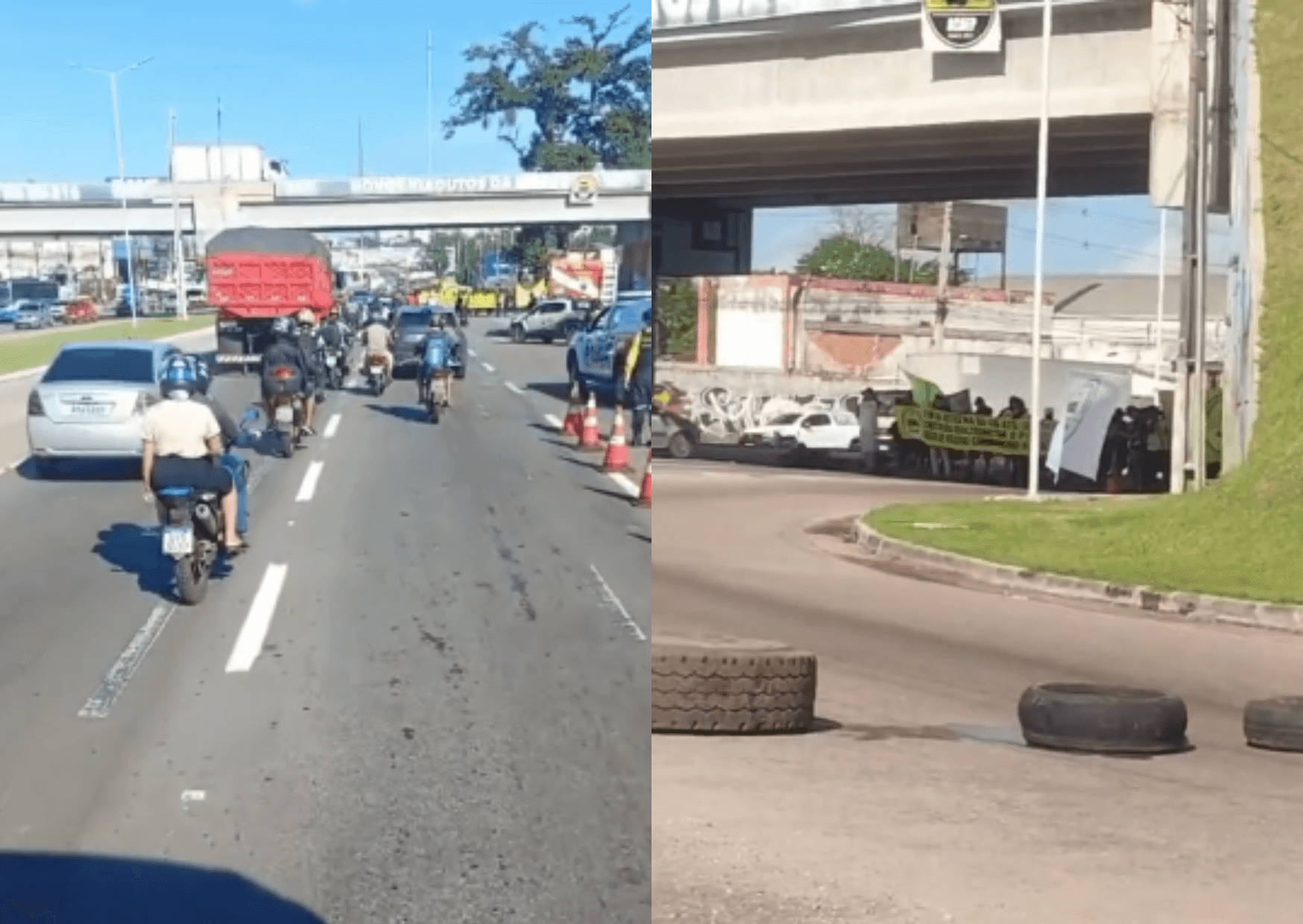 Protesto de caminhoneiros contra restrição de circulação bloqueia Alça Viária e causa transtornos em Marituba
