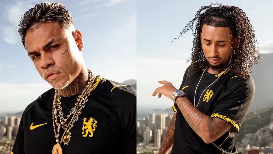 Chelsea lança novo uniforme na Rocinha com MD Chefe e MC Cabelinho