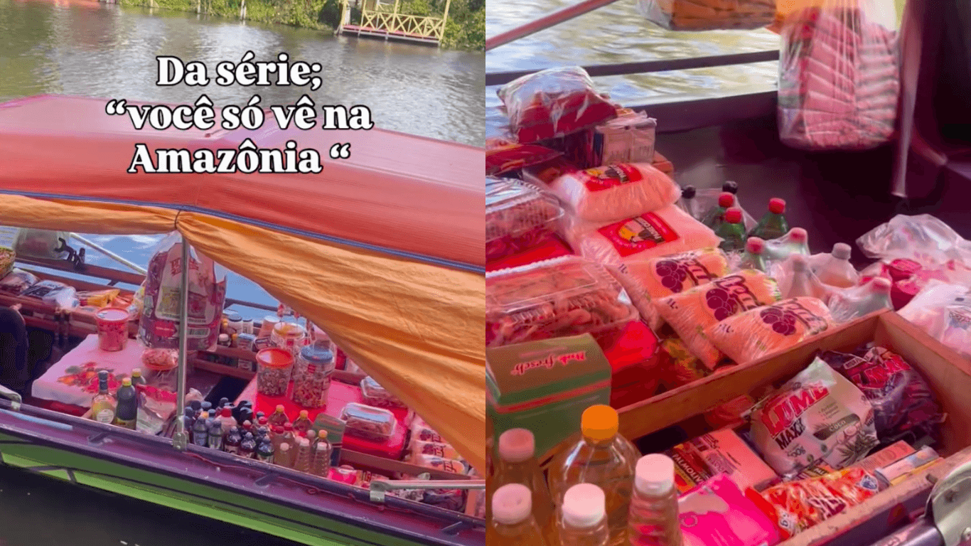 Tem até camarão! médica mostra mercadinho flutuante em voadeira e viraliza