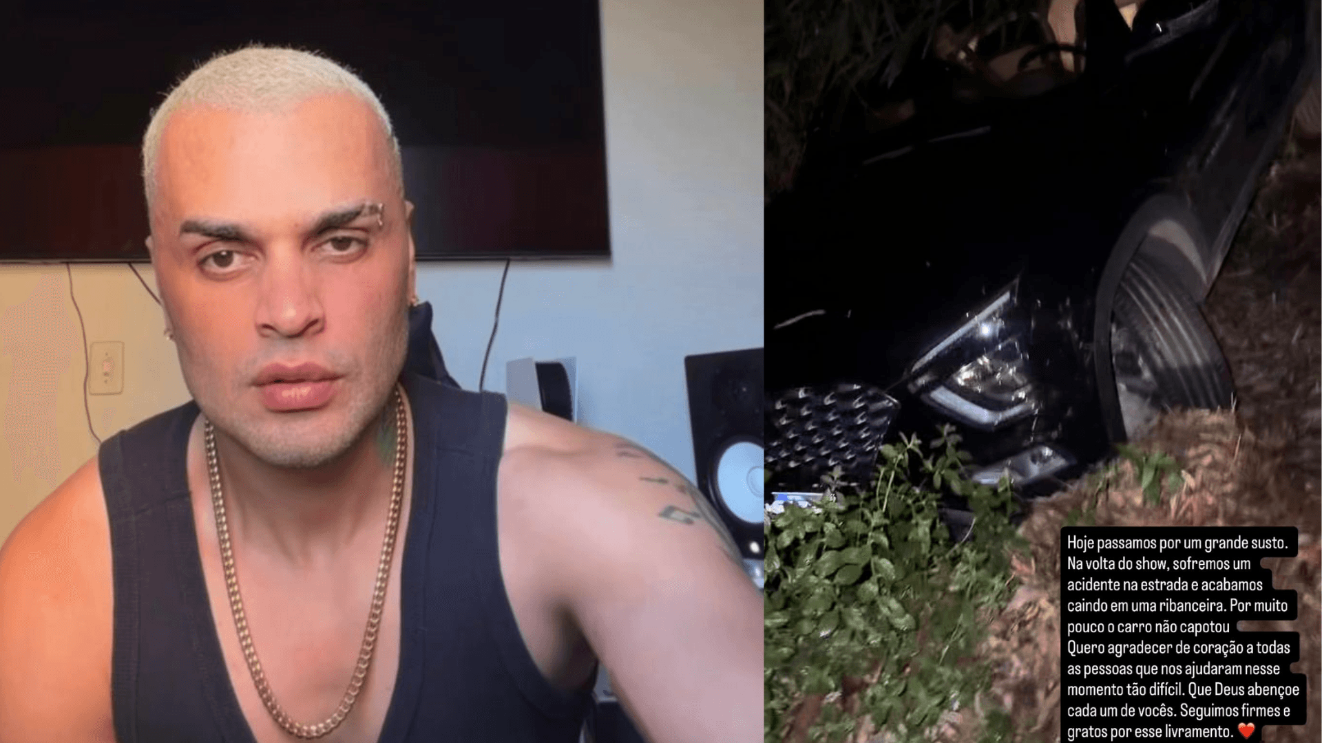 MC Dourado fala sobre acidente que sofreu na estrada, agradece apoio e tranquiliza fãs: "Estou bem"