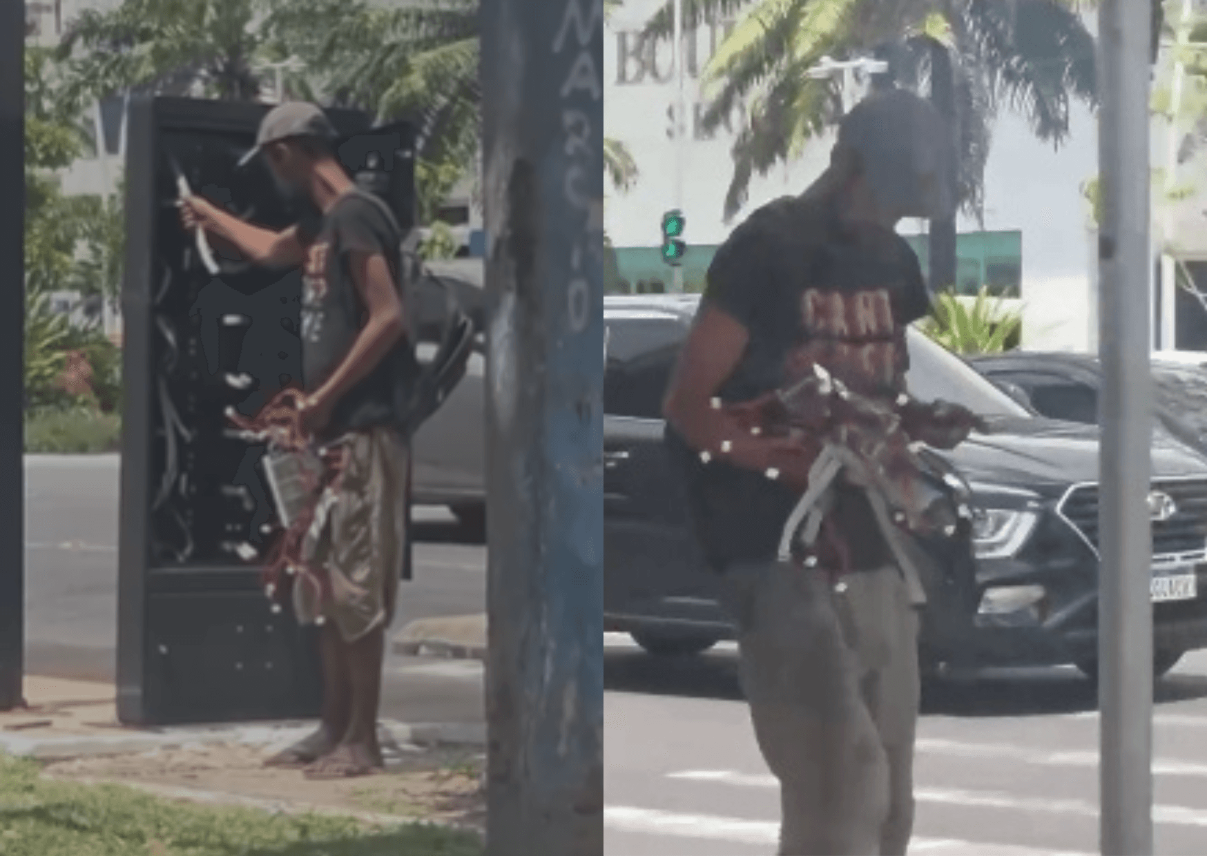 Homem é flagrado furtando fiação elétrica de painel na Doca, em Belém