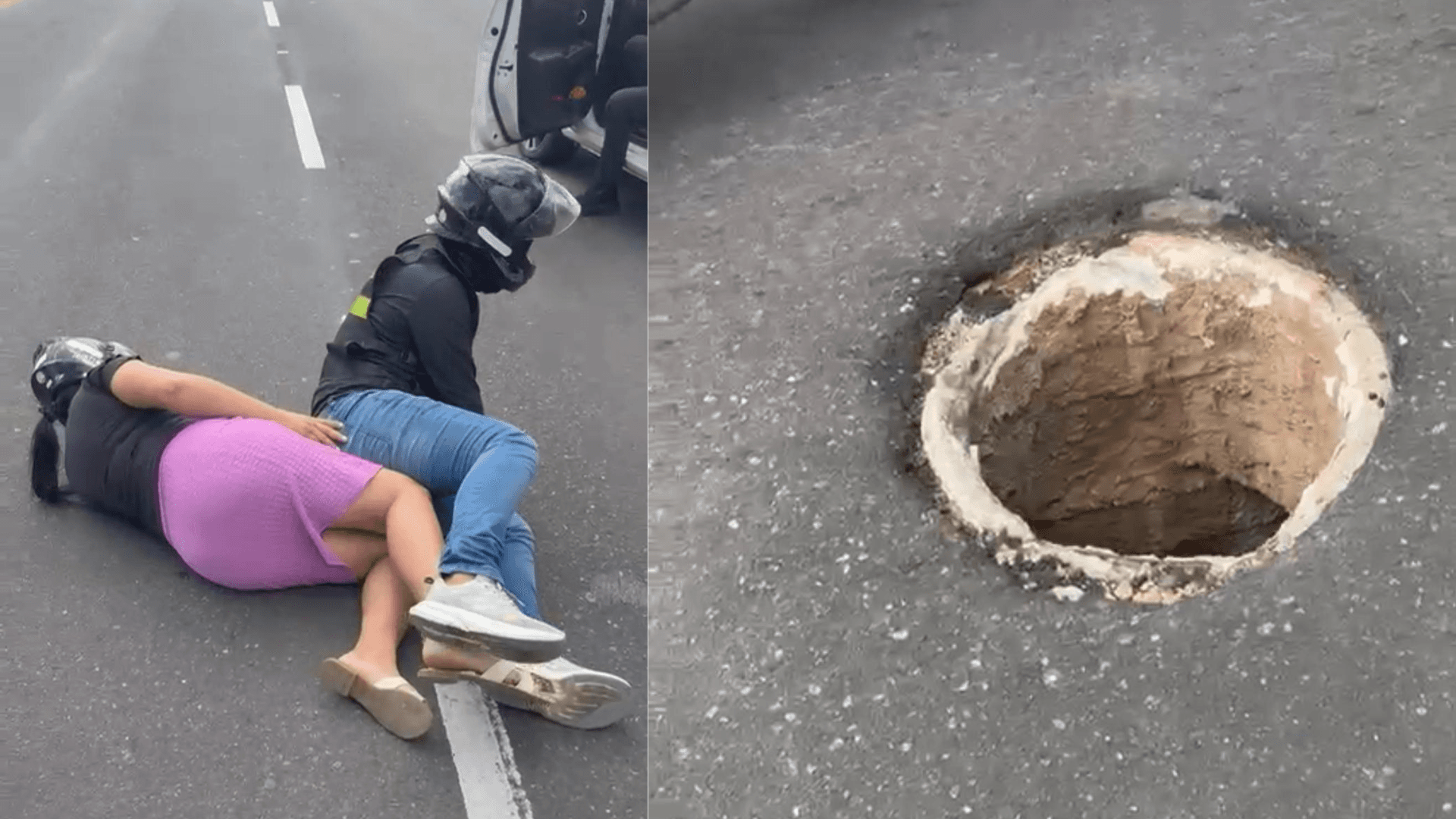 Vídeo: bueiro sem tampa provoca queda de motociclista e passageira em avenida de Belém