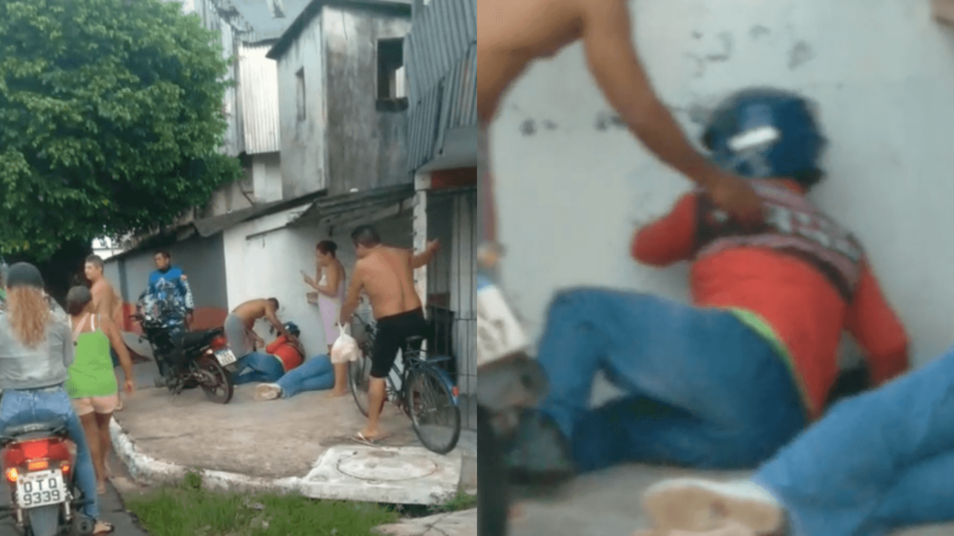 Moto por aplicativo atropela cachorro e cai com passageira na calçada em Icoaraci