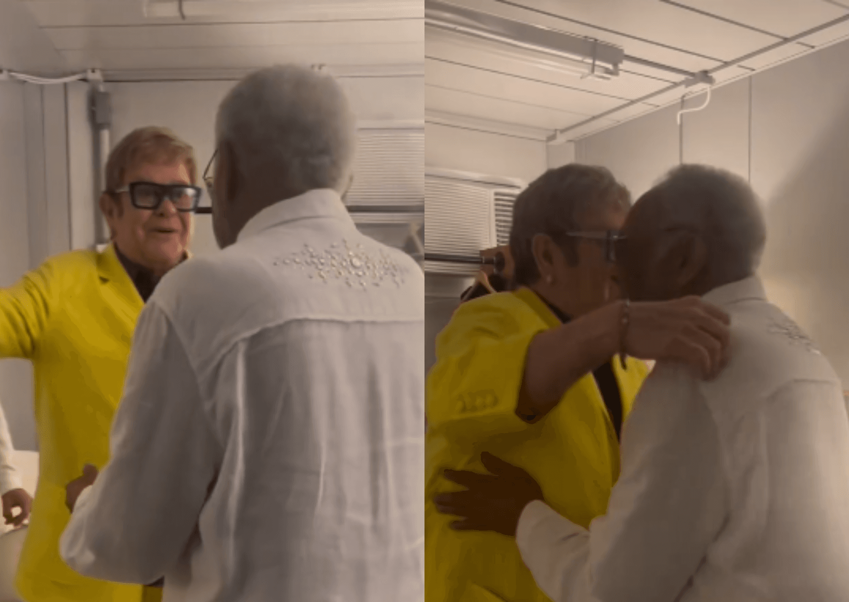 Elton John tieta Gilberto Gil nos bastidores do Rock in Rio: 'Lenda'; assista