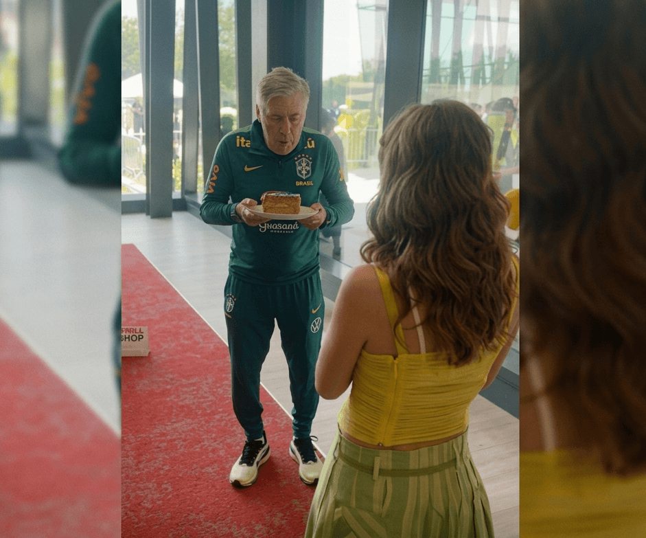 Ancelotti comemora 67 anos com bolo, Canarinho Pistola e corredor polonês na Seleção