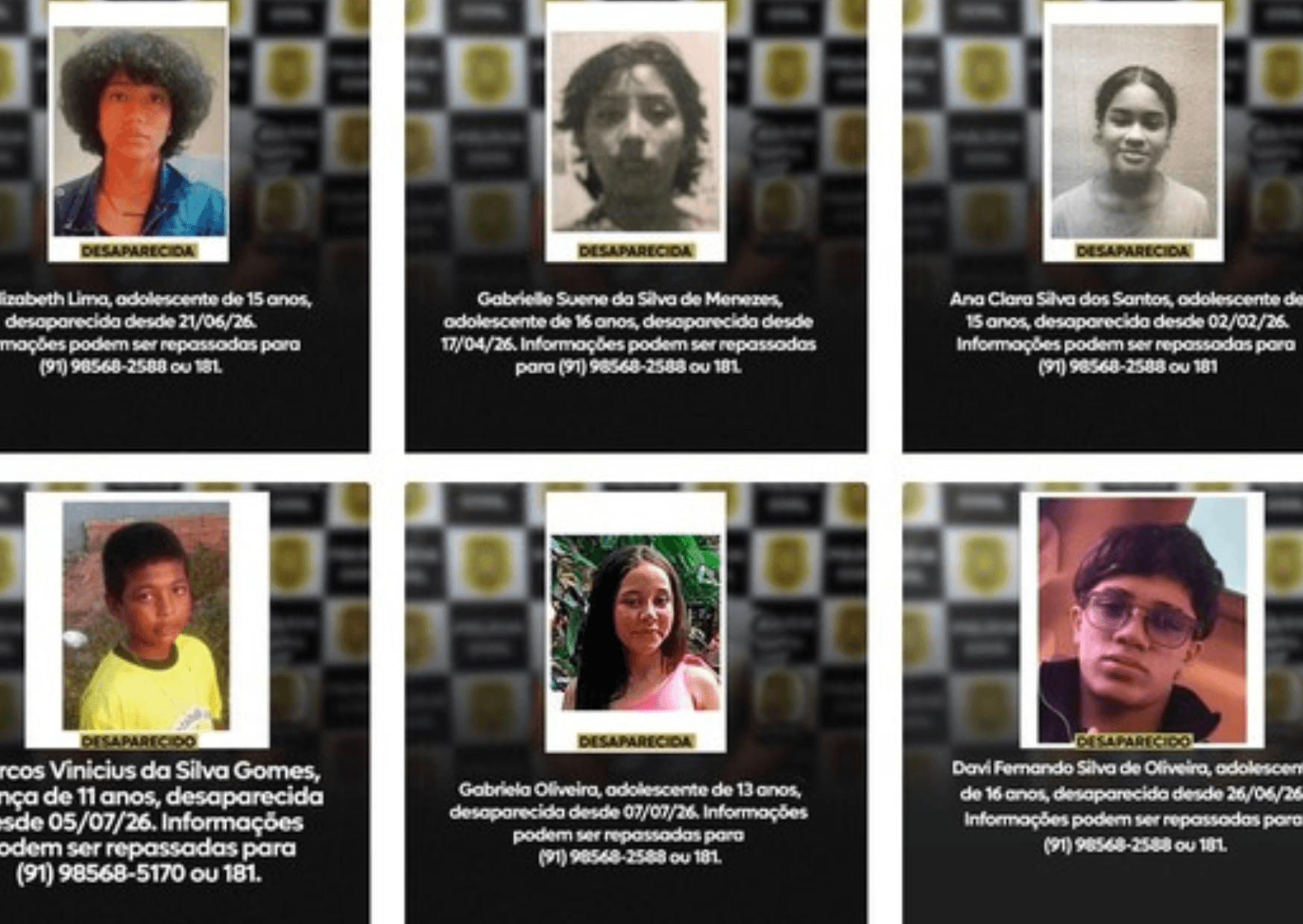 Polícia Civil divulga lista com 14 crianças e adolescentes desaparecidos no Pará