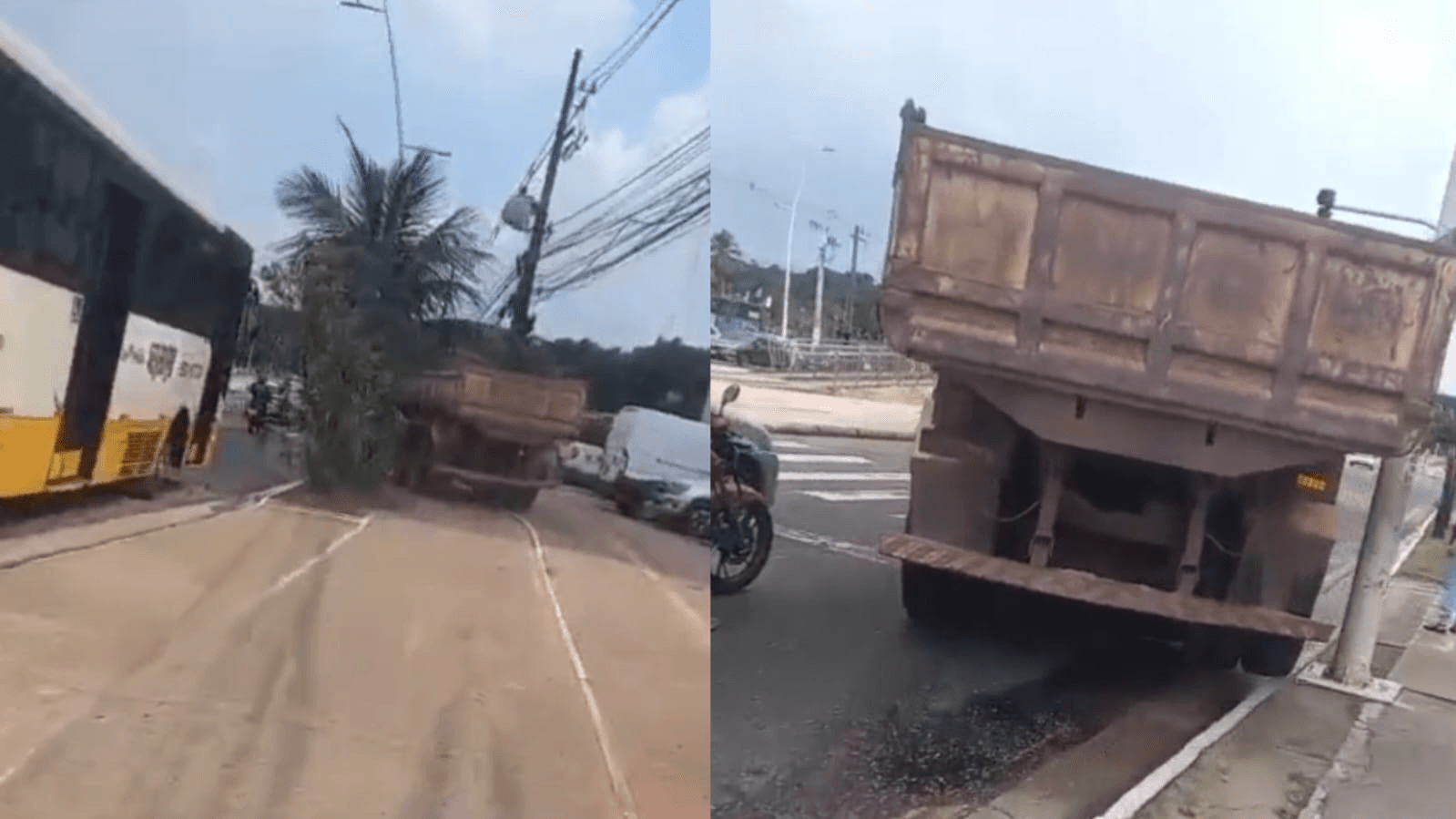 Briga de trânsito: caçamba invade calçada na Av. Augusto Montenegro, em Belém; veja vídeo