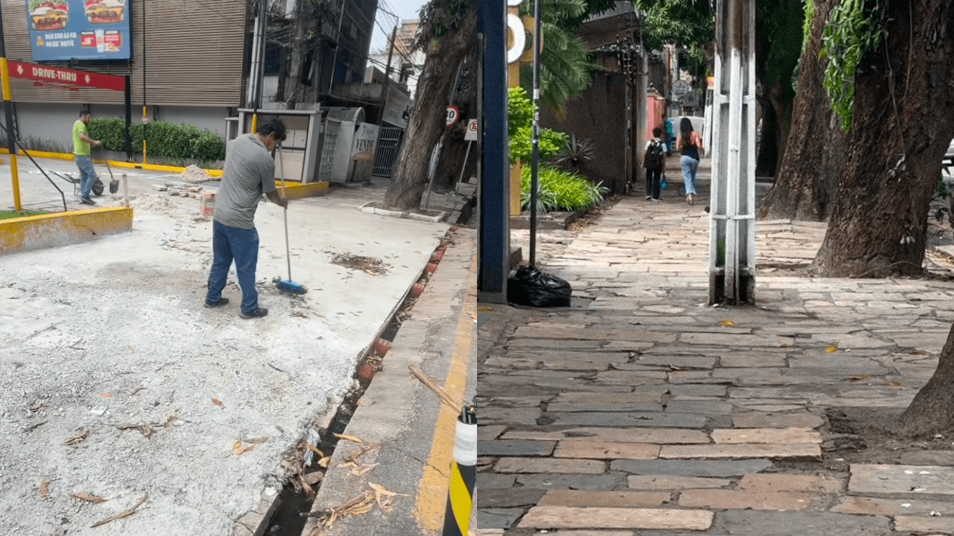 Burger King concreta calçada histórica de pedra de lioz em Belém; material integra monumentos portugueses