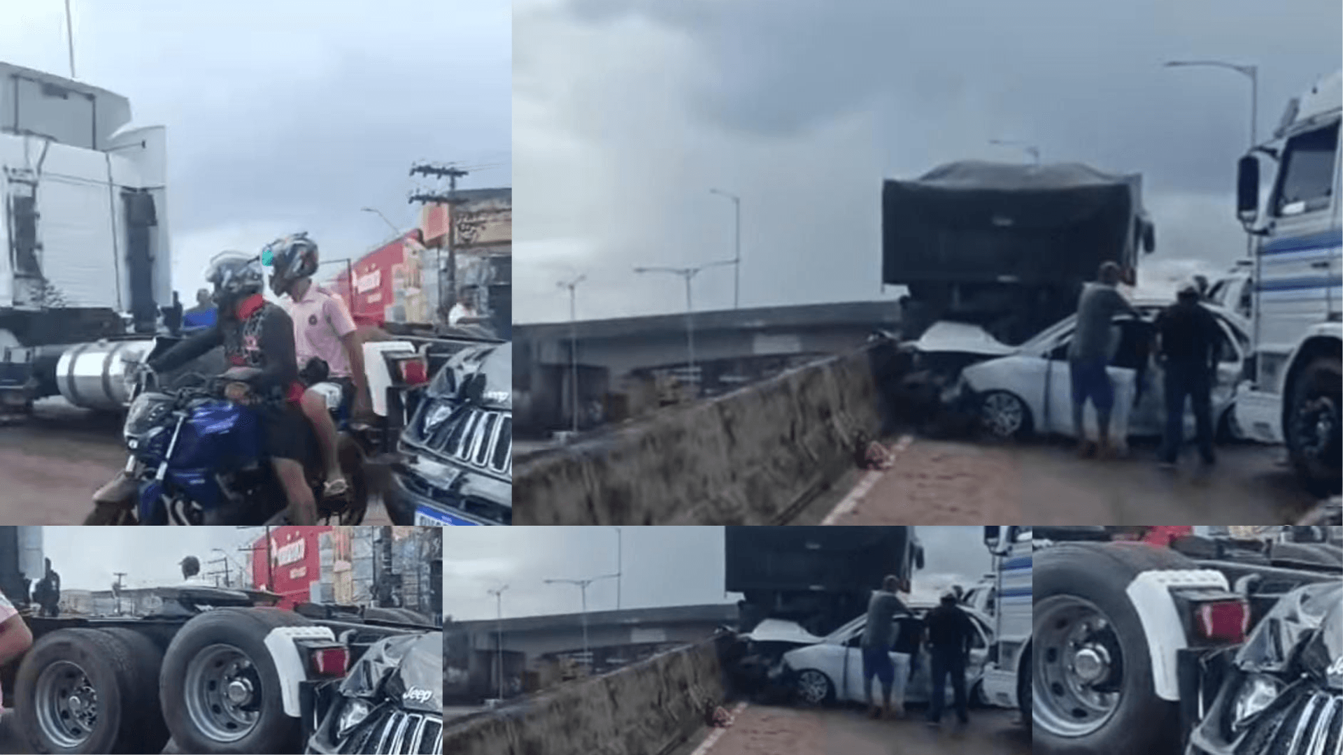 Caminhões e carros se envolvem em engavetamento em viaduto em Belém