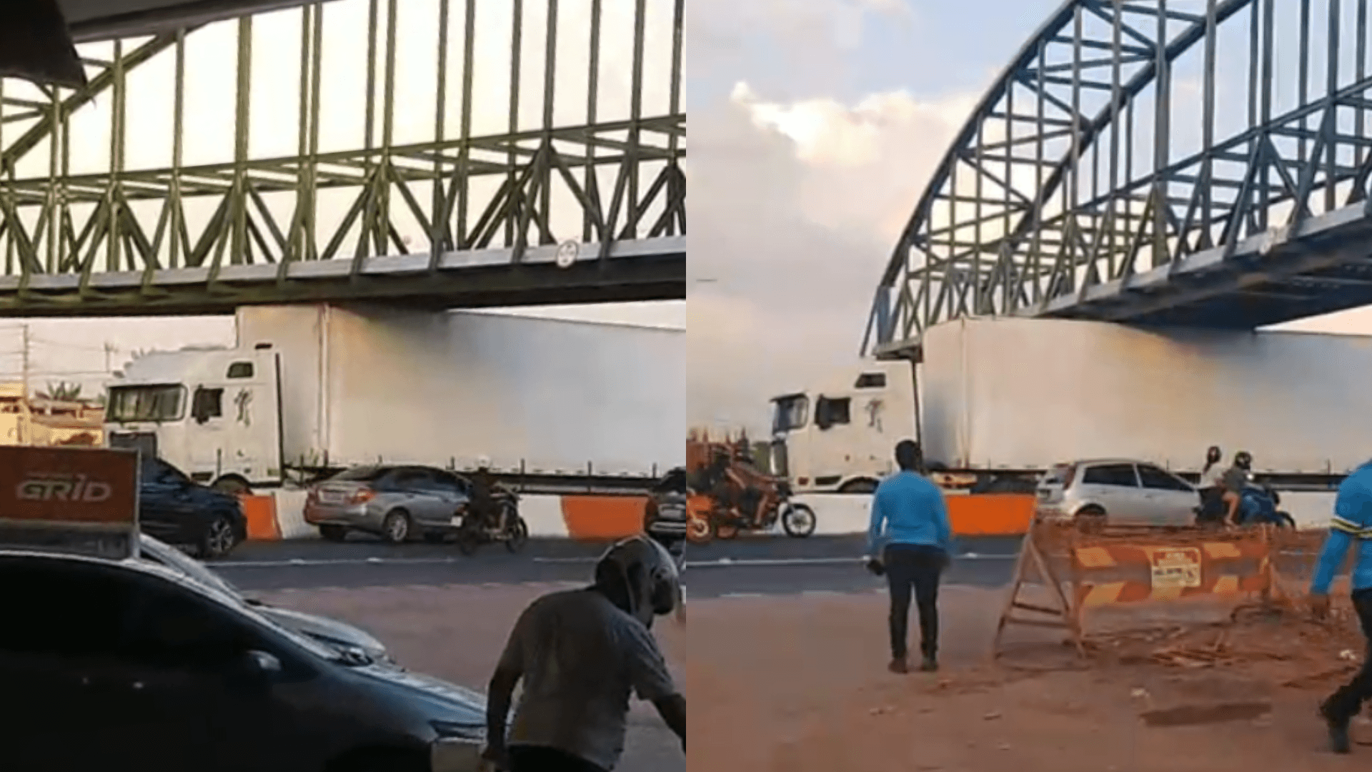 Vídeo: Carreta fica presa em nova passarela na Av. Júlio César e causa transtornos no trânsito