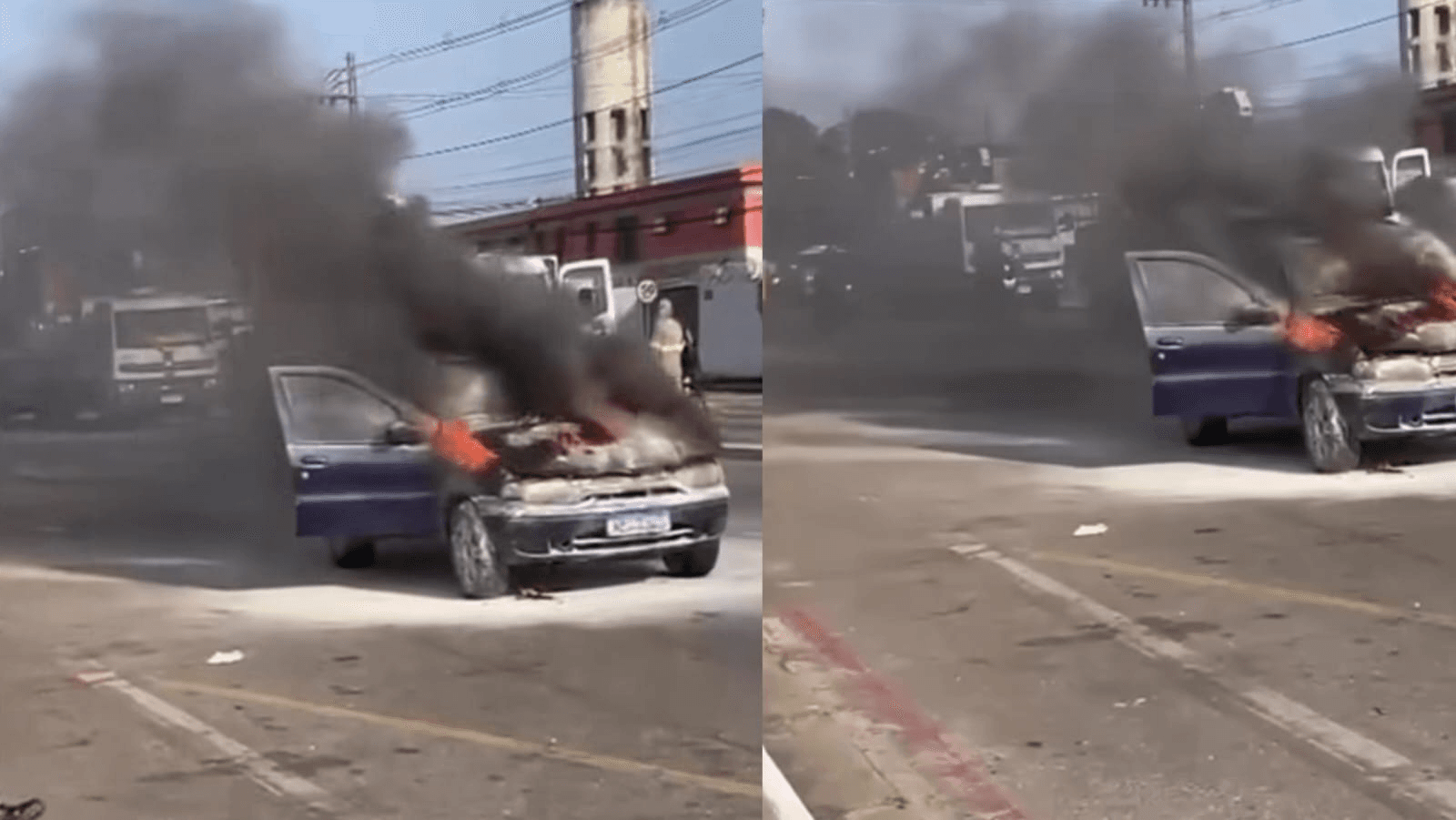 Carro pega fogo no bairro do Tapanã, em Belém