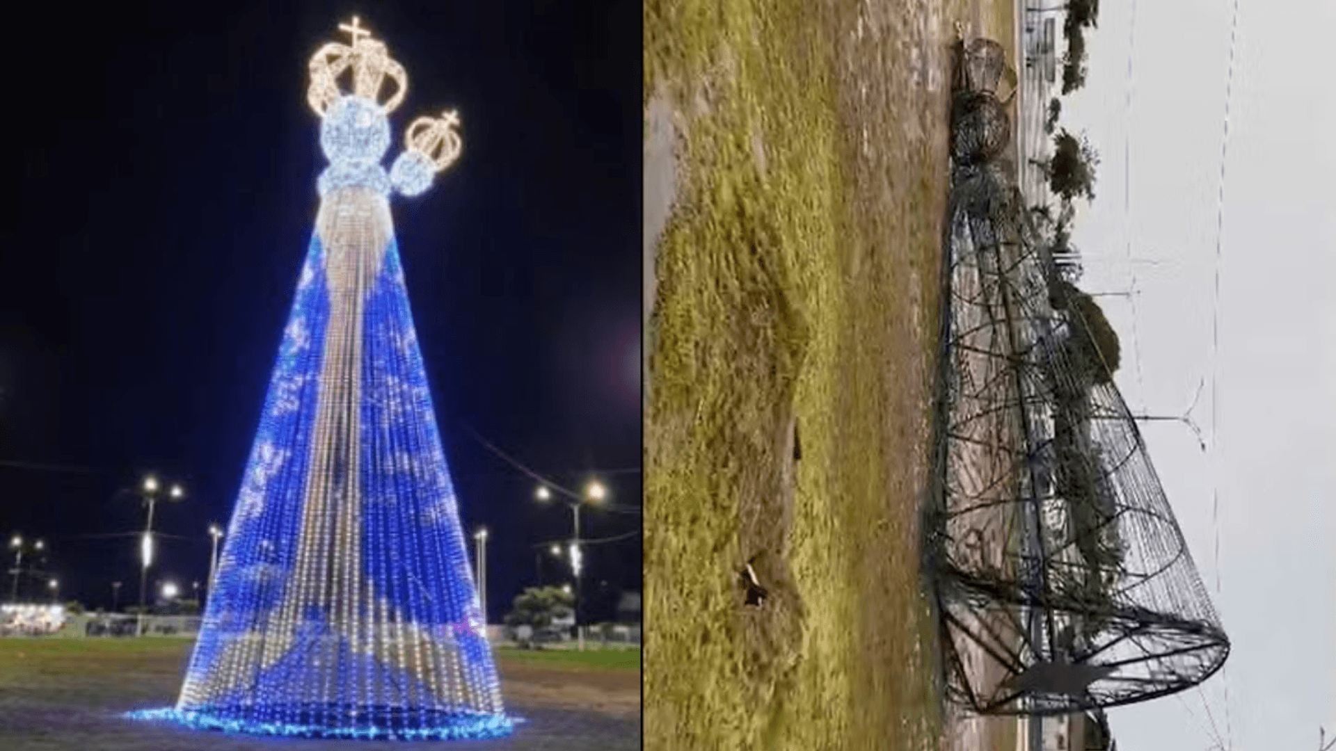 Chuva derruba estrutura em homenagem à Nossa Senhora de Nazaré, em Outeiro