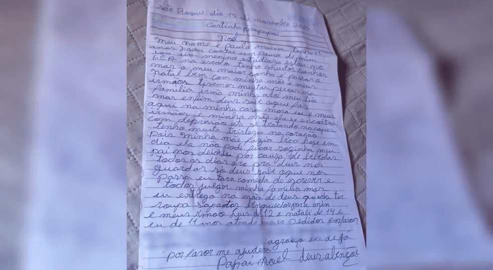 Criança pede pela saúde da mãe em cartinha para o Papai Noel: 'Ela é tudo que eu tenho'