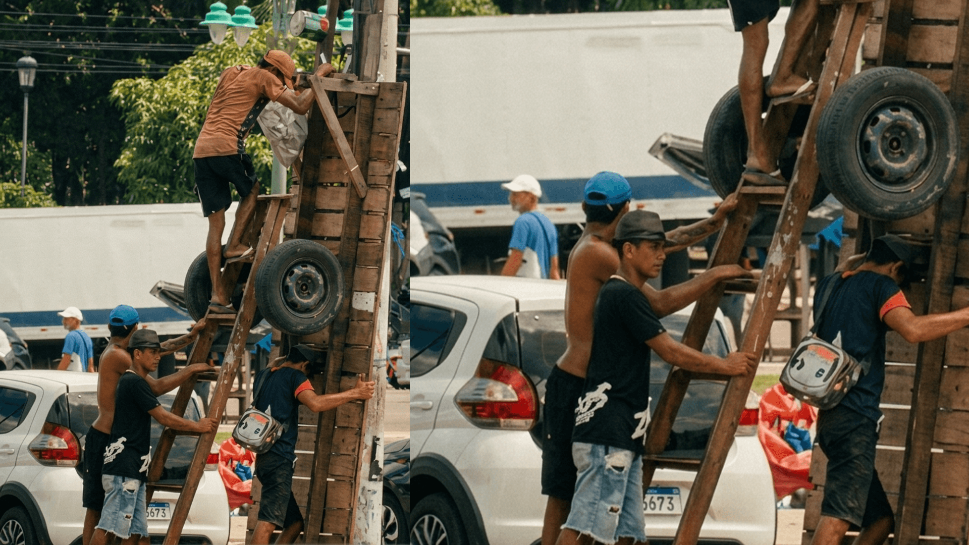 Homens são flagrados retirando câmeras do CIOP em poste no Ver-o-Peso, no Centro de Belém