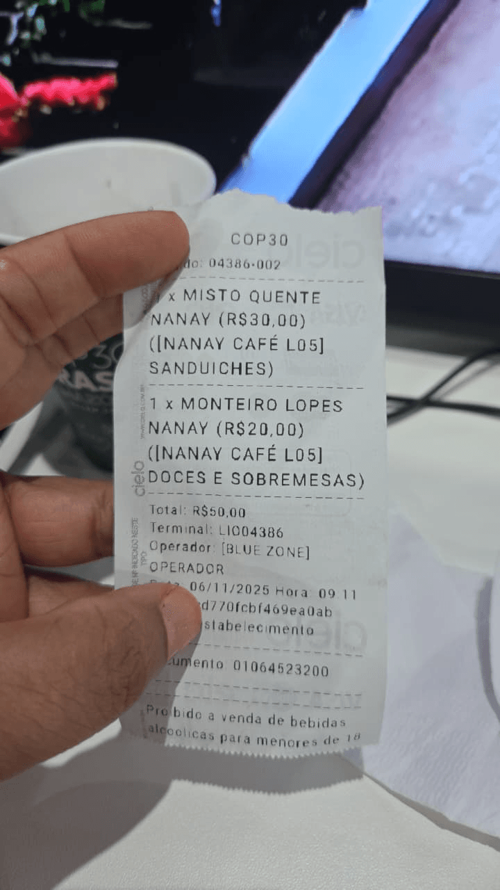 Participantes da COP30 tomam susto com os preços da Blue Zone: misto quente a R$30 e água a R$25