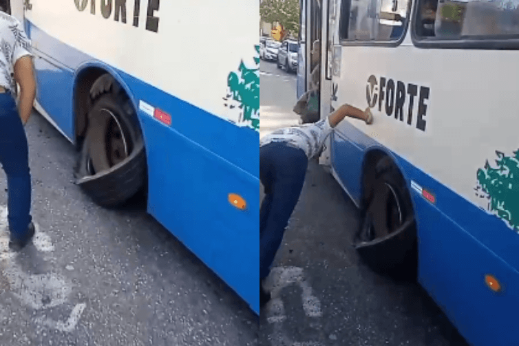 Pneu de ônibus 'se desfaz' em Ananindeua e causa transtorno para passageiros