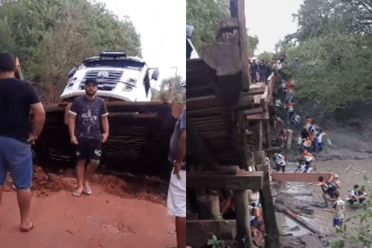 Ponte cede no nordeste do Pará e deixa carreta pendurada sobre rio na BR-308
