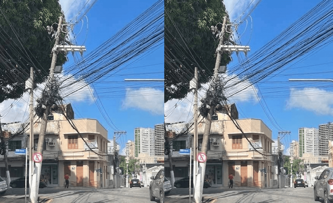 Poste inclinado vem preocupando moradores em ponto movimentado de Belém