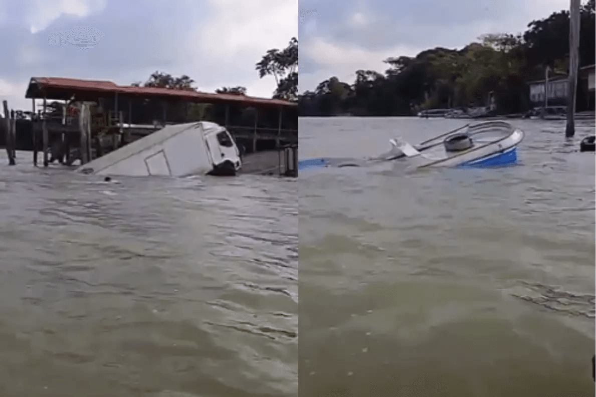 Vídeo: caminhão e barco afundam em rio de Barcarena