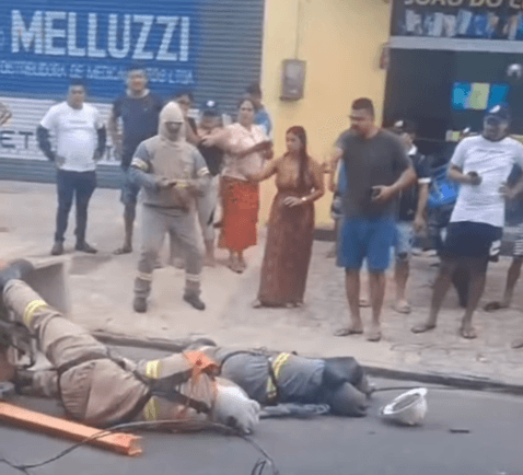 Vídeo: trabalhadores sofrem acidente durante serviço com cabos de energia em Ananindeua